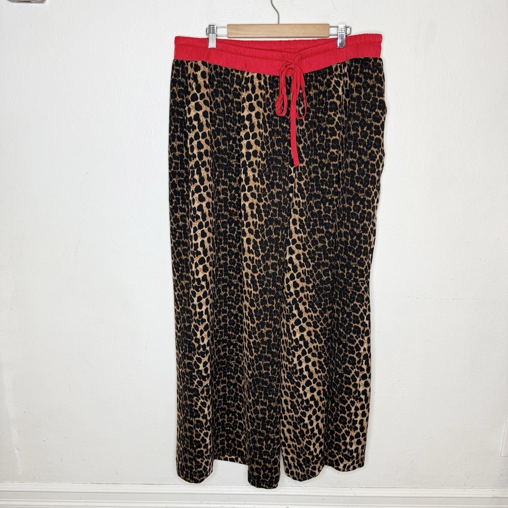 Dressed In Lala Feline Fierce Wide Leg Leopard Pants Red Lined Women's 3X